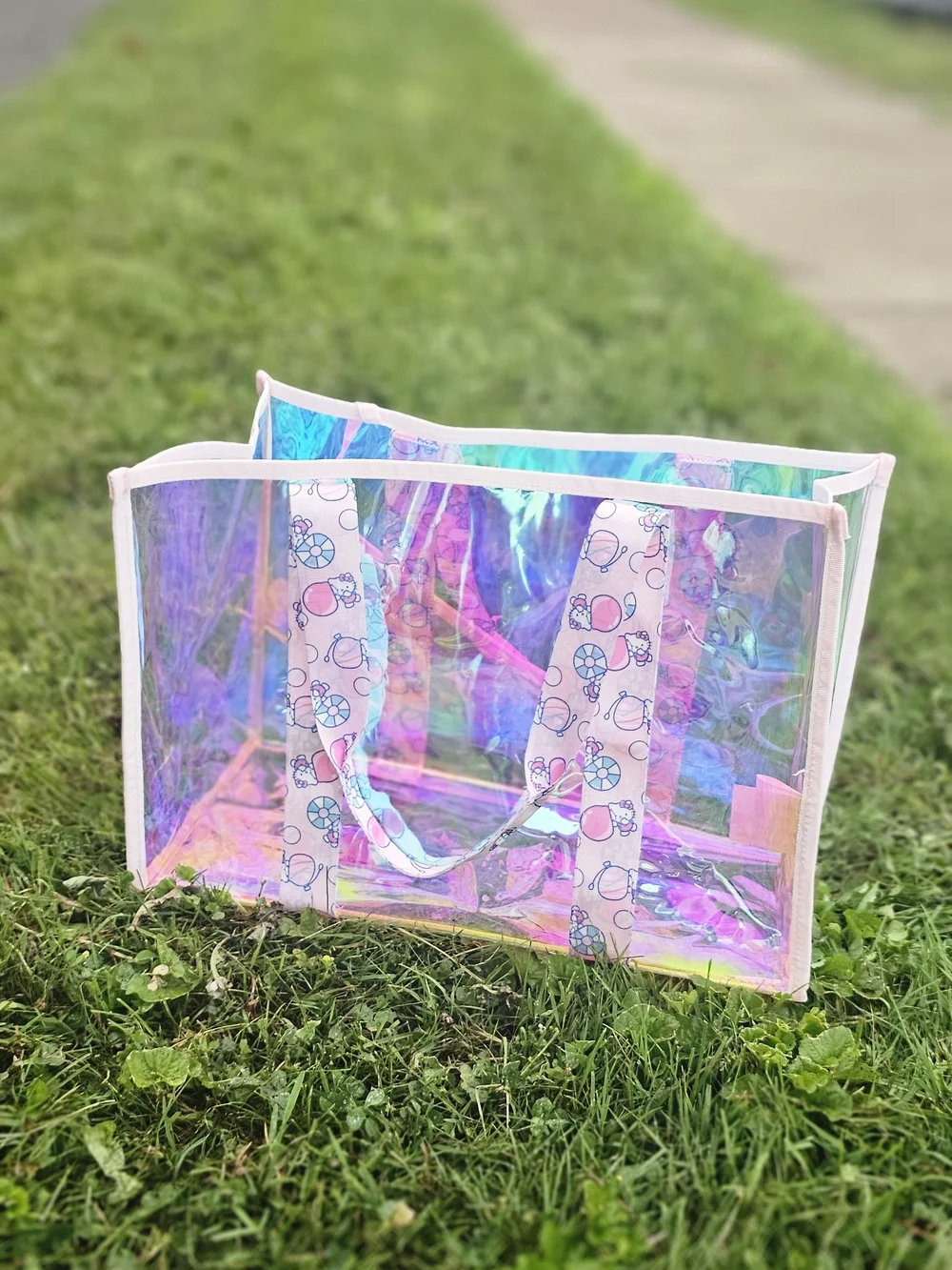 Hello Kitty Holographic Clear Tote with Pink Trim and Character Straps
